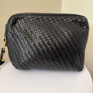 Walter Katten Vintage Woven Leather Clutch Bag Black Made in Italy
